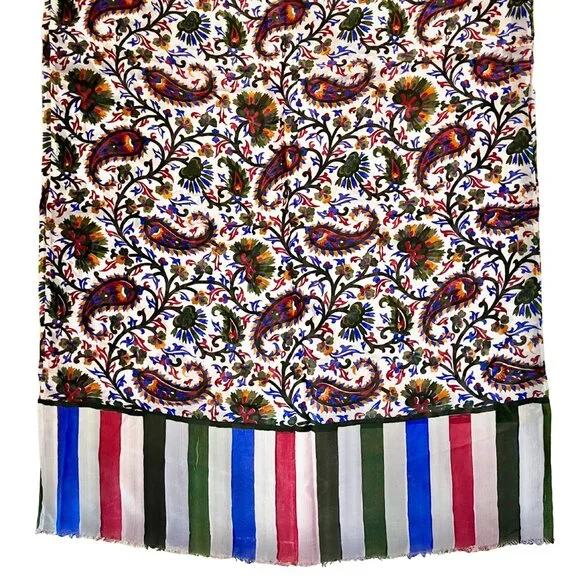 NEW Colorful Uzbek Painted Silk Scarf Shawl (Red/Blue/Green/White/Black) - Picture 2 of 6